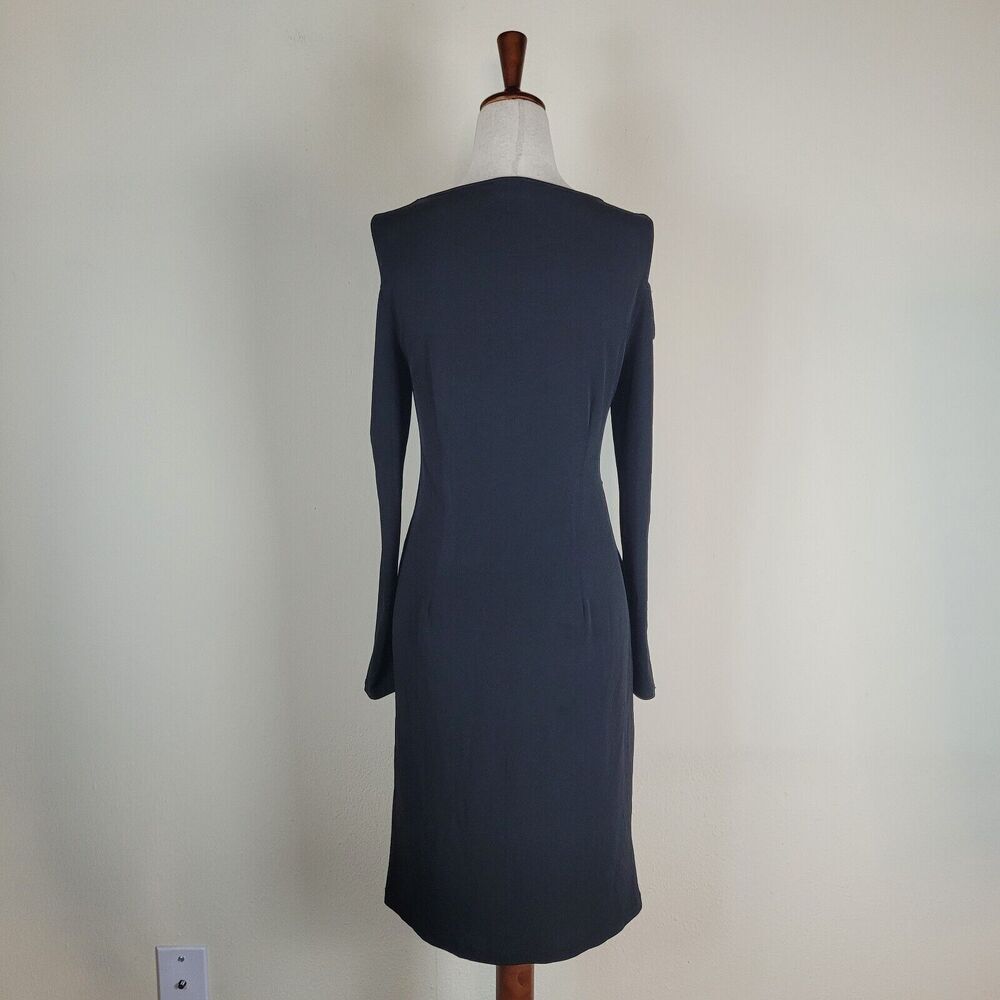 Carmen Marc Valvo Dress Small Black Cold Shoulder One Sleeve Faux Leather Trim - Picture 4 of 8